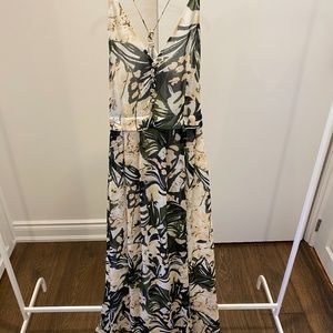 NEW H&M Abstract Leaf/Floral Maxi Dress with V-neck and Adjustable Y-Strap Back